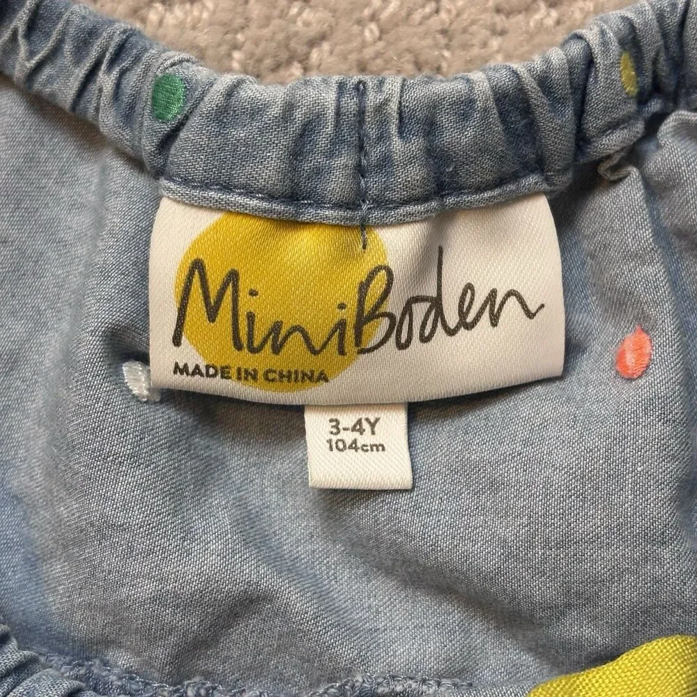 Mini Boden Denim Tiered Twirl Skirt Girls Size 3-4 Whimsy Colorful Boho Western